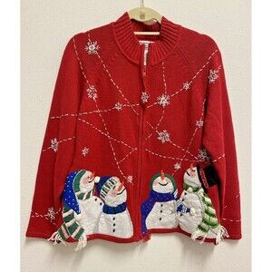 Vintage Tiara International Christmas Collection Snowman Cardigan Sweater Size M